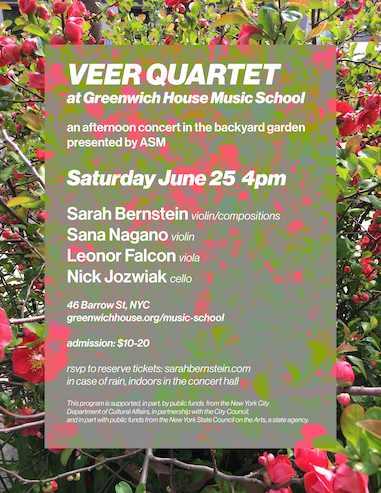 ASM Presents VEER QUARTET at Greenwich House Music School, June 25, 2022, at 4pm